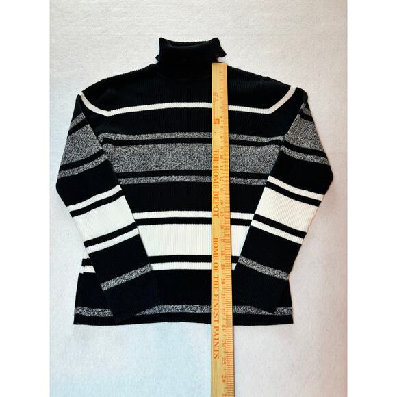 Liz & Co. Ribbed Black White Gray Turtleneck Cotton Blend Sweater NO SIZE TAG - Picture 2 of 5